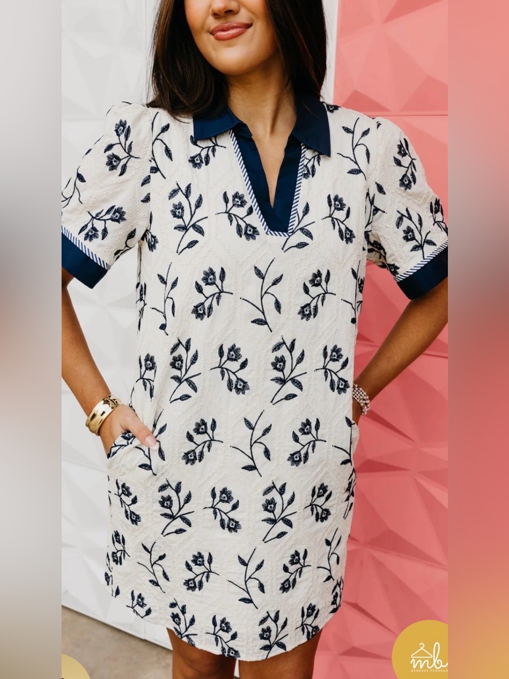 She + Sky Cream and Navy Floral dress